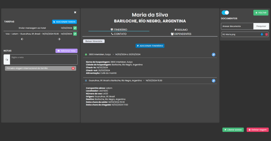 Detalhes da viagem